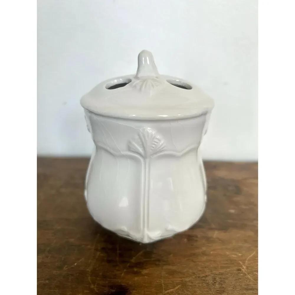Shabby Chic White Ceramic Toothbrush Holder, Vintage Bathroom Accessories Decor